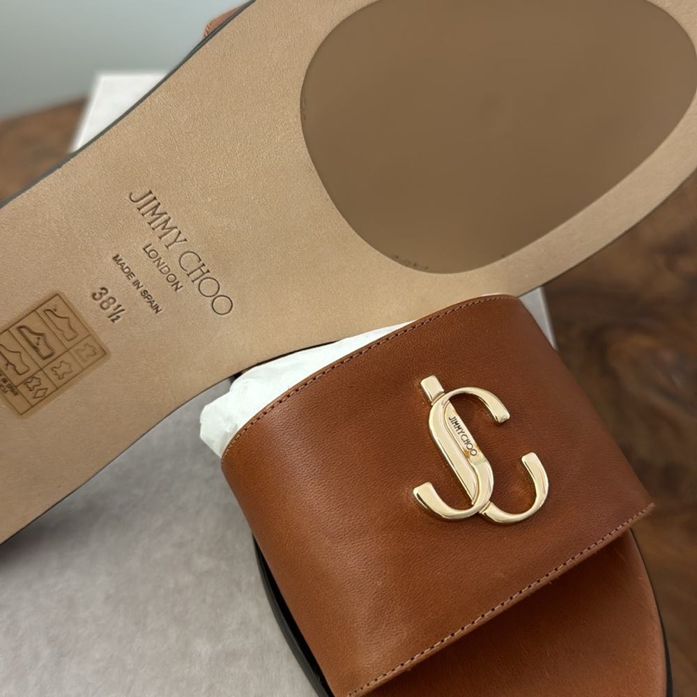 Jimmy Choo Tan Slide Sandals - Picture 4 of 5